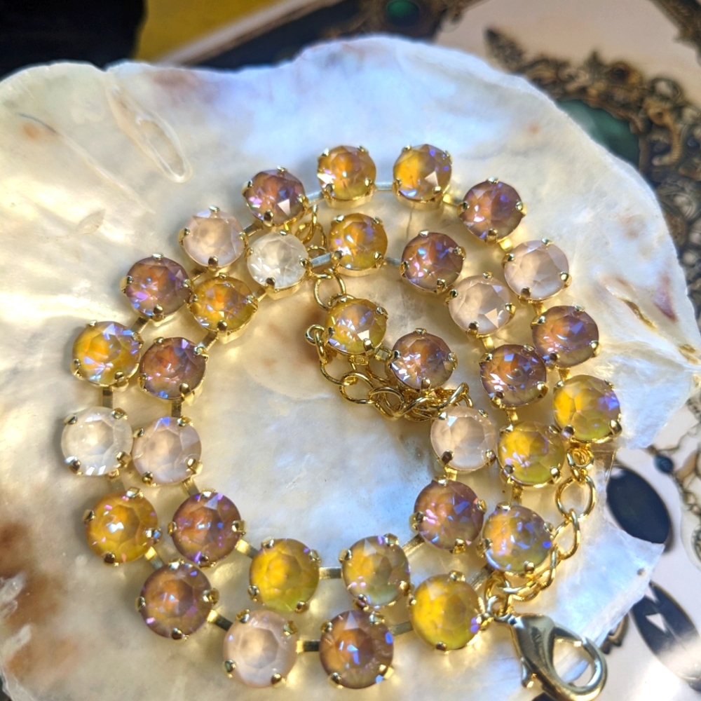 Creamy & Coffee Latte Austrian Crystals in Pastel Tennis Necklace in Gold Plated